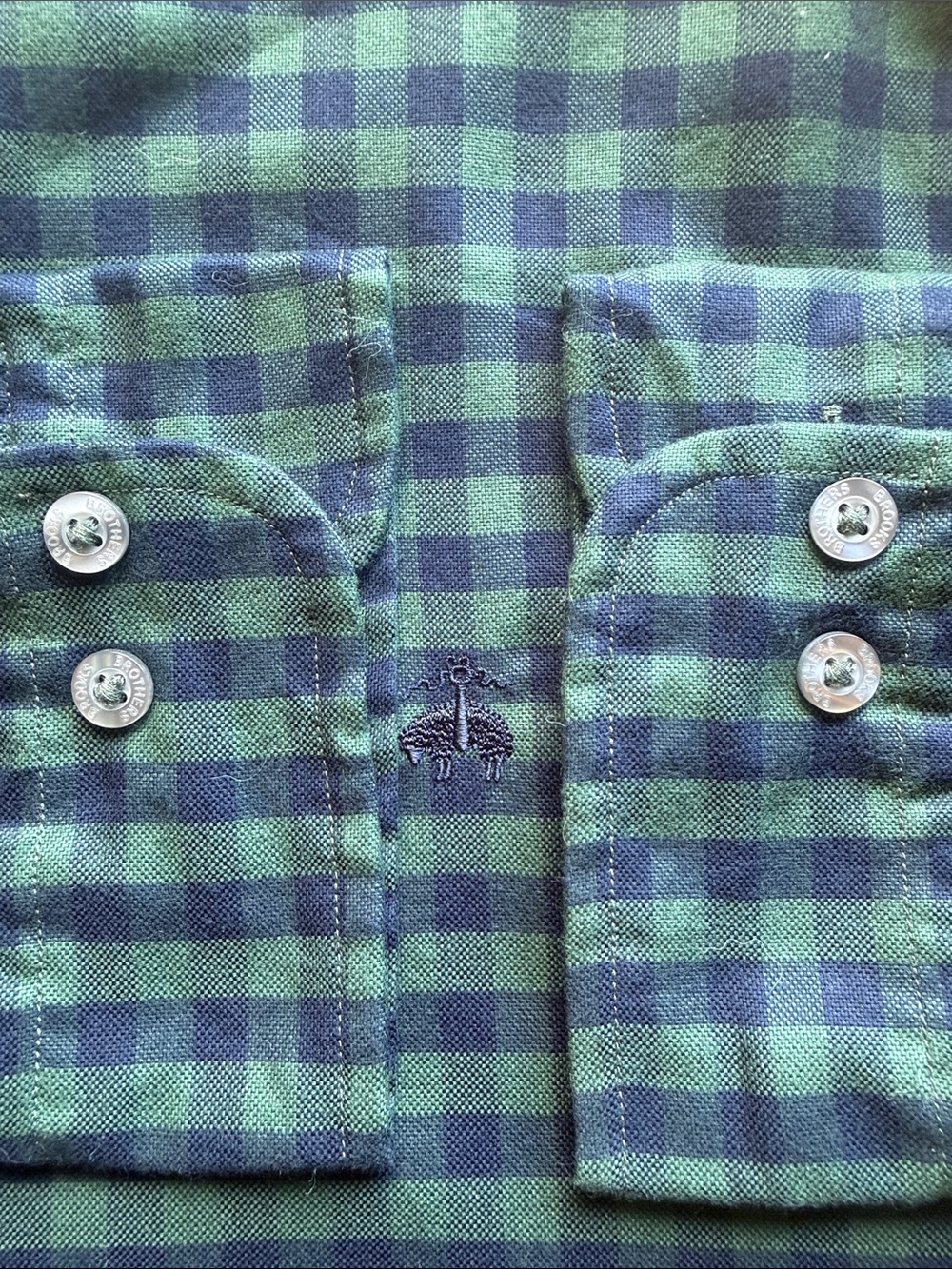 Brooks Brothers Green and Navy Gingham Button-Down Shirt - Picture 9 of 10